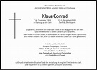 Traueranzeigen von Klaus Conrad | SZ-Gedenken.de