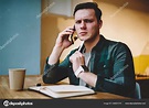 Portrait Upset Young Male Disappointed Bad News Telephone Conversation ...