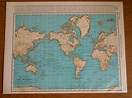 1937 World Map Original vintage antique map of by moosehornvintage