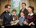 Le président Abraham Lincoln et sa famille la lecture d'un livre à la ...