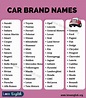 Car Brands: List of 70 Famous Automobile Brands in the World - Love English