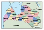 Mapa administrativo de Letonia | Letonia | Europa | Mapas del Mundo