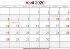 Calendario abril 2020 Con Festivos Imprimir | Nosovia.com