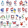 Set of world currency symbols with national flags. Alphabet of currency ...