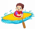 Una aventura en kayak para niños usando un remo de sujeción | Vector ...