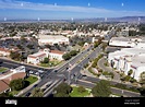 Aerial view of Main and Broadway in downtown Santa Maria, California ...