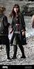 British actress Keira Knightley, on the beach in Clevedon, Somerset ...