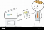 Doodle stick figura:Empresario copiando un documento con fotocopiadora ...