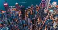 Aerial drone shot of Central district in Hong Kong - HITRECORD Image