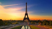 Straight View Of Eiffel Tower Paris During Sunrise With Blue Sky ...