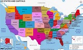 Mapa dos Estados Unidos - Mapa político, estados e capitais, para colorir