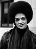 Black Panther Kathleen Cleaver in front of an Oakland courthouse during ...