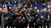 Gold medallists the United States pose following the Victory ceremony ...