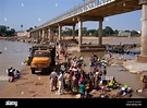 Old causeway and new bridge over the Senegal River Kayes Mali West ...