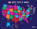 Map of The United States of America and Capitals Poster - 17 x 22 ...