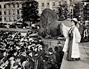 Mrs Emmeline Pankhurst speaks at Trafalgar Square in 1928, inviting the ...