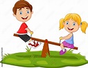 Cartoon kids playing on seesaw in the park vector de Stock | Adobe Stock