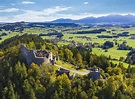 Germany, Bavaria, Eisenberg, Aerial view of ruins of Eisenberg Castle ...