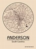 an image of the city map of anderson, south carolina in black and white ...