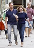 Happy couple: Geri Halliwell, 43, trod the London streets on Wednesday ...