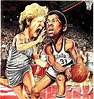 Bird vs. Magic by Drew Friedman, 1999 | Larry bird, Sports art, Caricature