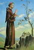 Heiligenbild Franziskus von Assisi Vogelpredigt Postkartenformat