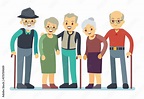 Group of old people cartoon characters. Happy elderly friends vector ...