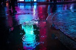 Rain drops under the neon lights : r/raining