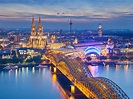Köln, Deutschland, Kathedrale, nacht, stadt, häuser, brücke, fluss ...
