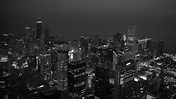 Chicago en una noche en blanco y negro, ciudad, blanco y negro, lago ...