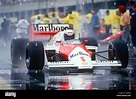 Alain Prost driving his McLaren through the pits 1987 Stock Photo - Alamy