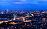 Photo Istanbul Turkey Megapolis bridge night time Houses 3840x2400