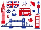 Icons on a theme of England. Symbols of England and London. Red-dark ...