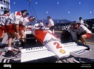 Alain Prost (FRA) McLaren MP4/2B Tag Porsche 1st position talks with ...