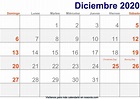 Calendario diciembre 2020 Con Festivos imprimible | Nosovia.com
