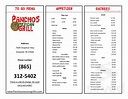 Panchos Mexican Grill menu in Knoxville, Tennessee, USA