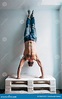 Man Posing On Camera, Standing Upside Down Stock Photo - Image of stand ...