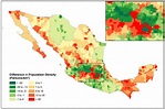 Difference in projected population density between the Mexican National ...