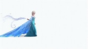 the frozen queen is dressed in blue and has her hair blowing back into ...