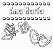 Nombre Ana María: Imprimir un dibujo para colorear de nombres y mariposas