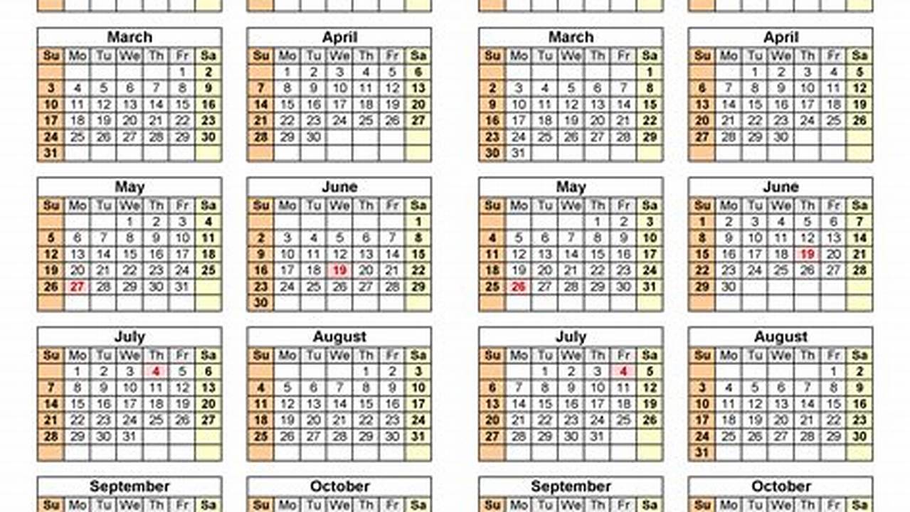 13 Rows Calendar For 2025., 2024