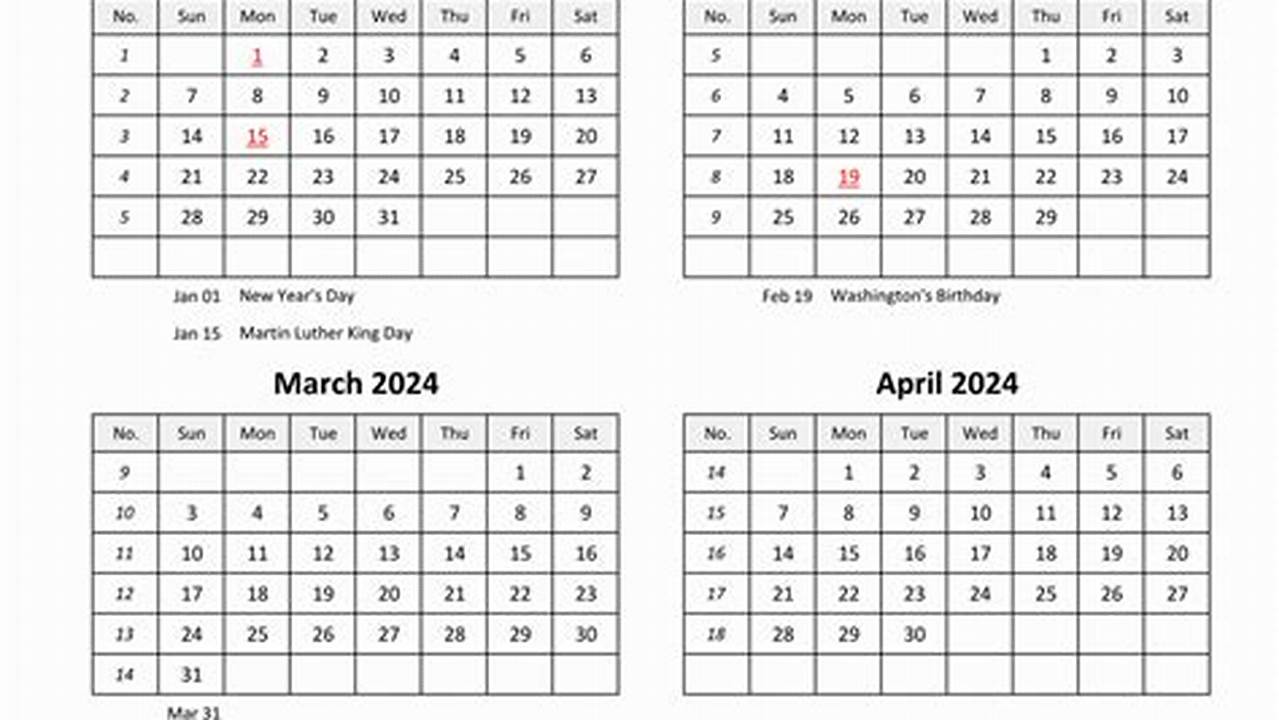 2024 4 Month Calendar Printable Coloring