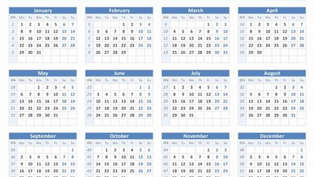 2024 52 Week Calendar Printable Images