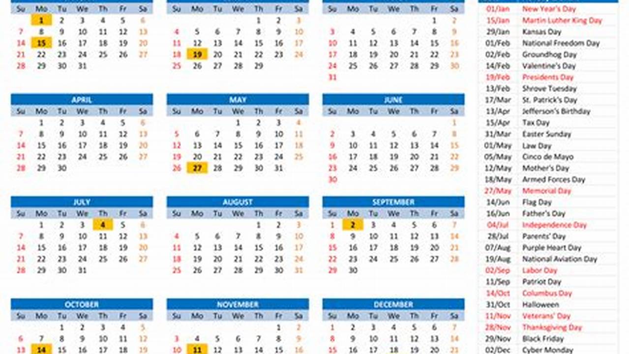 2024 Annual Calendar With Holidays Printable Free Trial