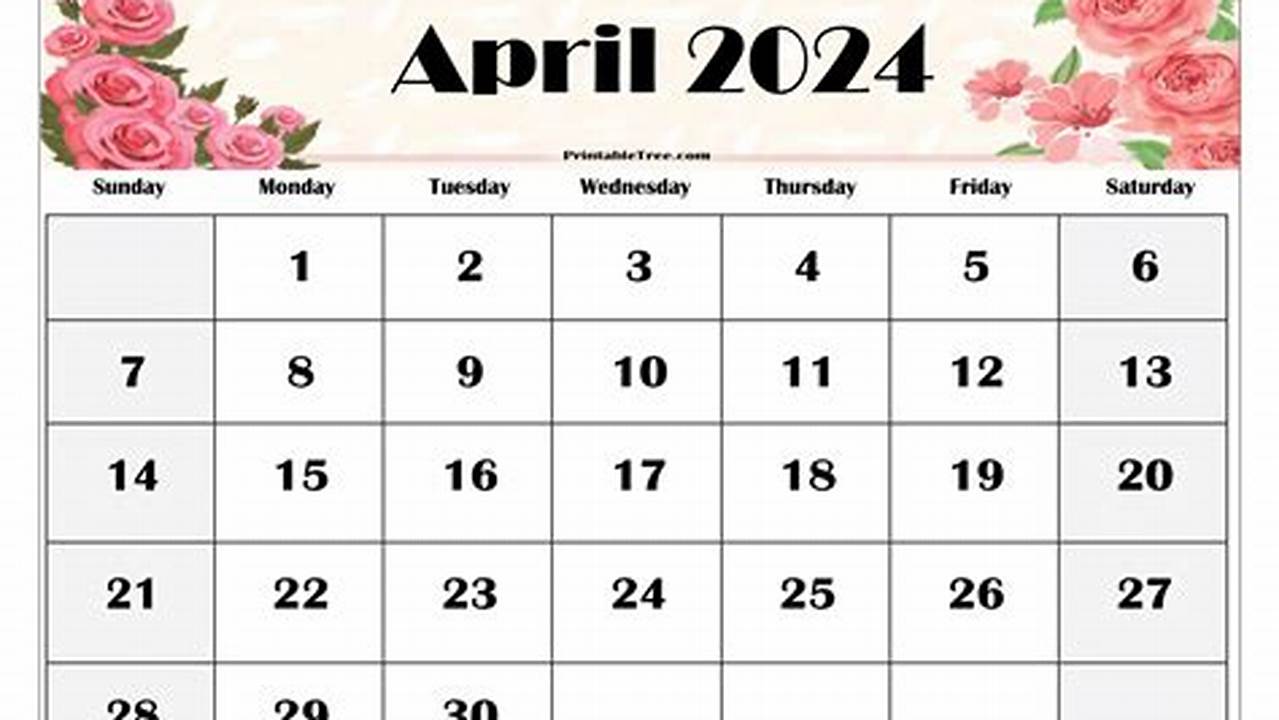 2024 April Calendar Printable Printable Coloring