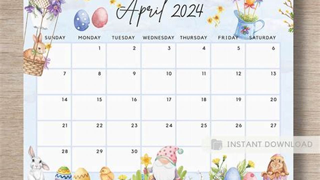 2024 April Calendar With Easter Eggs Printable