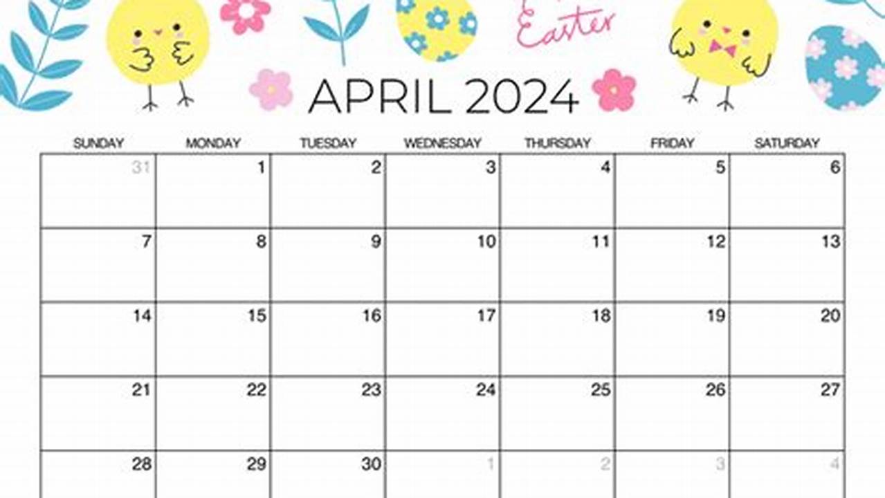 2024 April Calendar With Easter Images Clip Art
