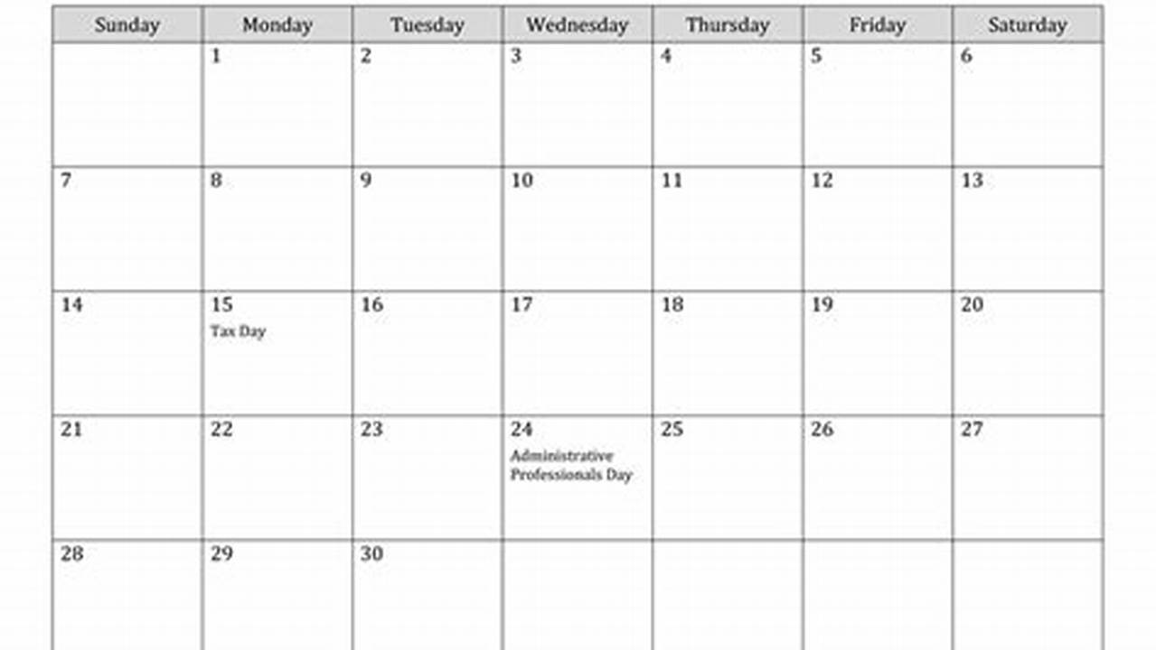 2024 April Calendar With Holidays Clip Art 2020
