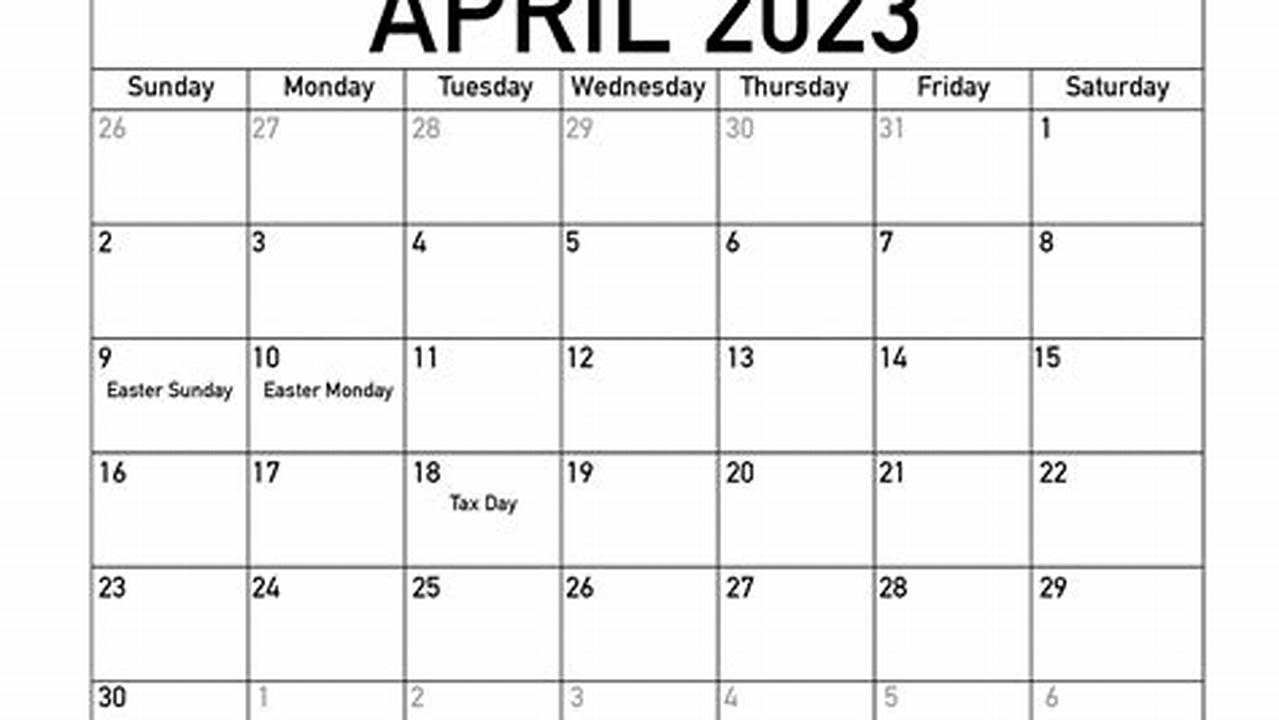 2024 April Calendar With Holidays Printable Stickers Drawing