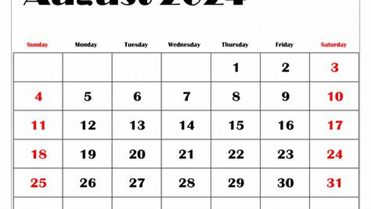 2024 August Calendar Printable Free Printable Calendars